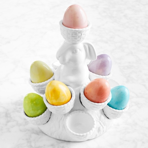 Williams Sonoma Sculptural Bunny 🐰 Ceramic Egg 🥚 Holder BNIB - Picture 5 of 7